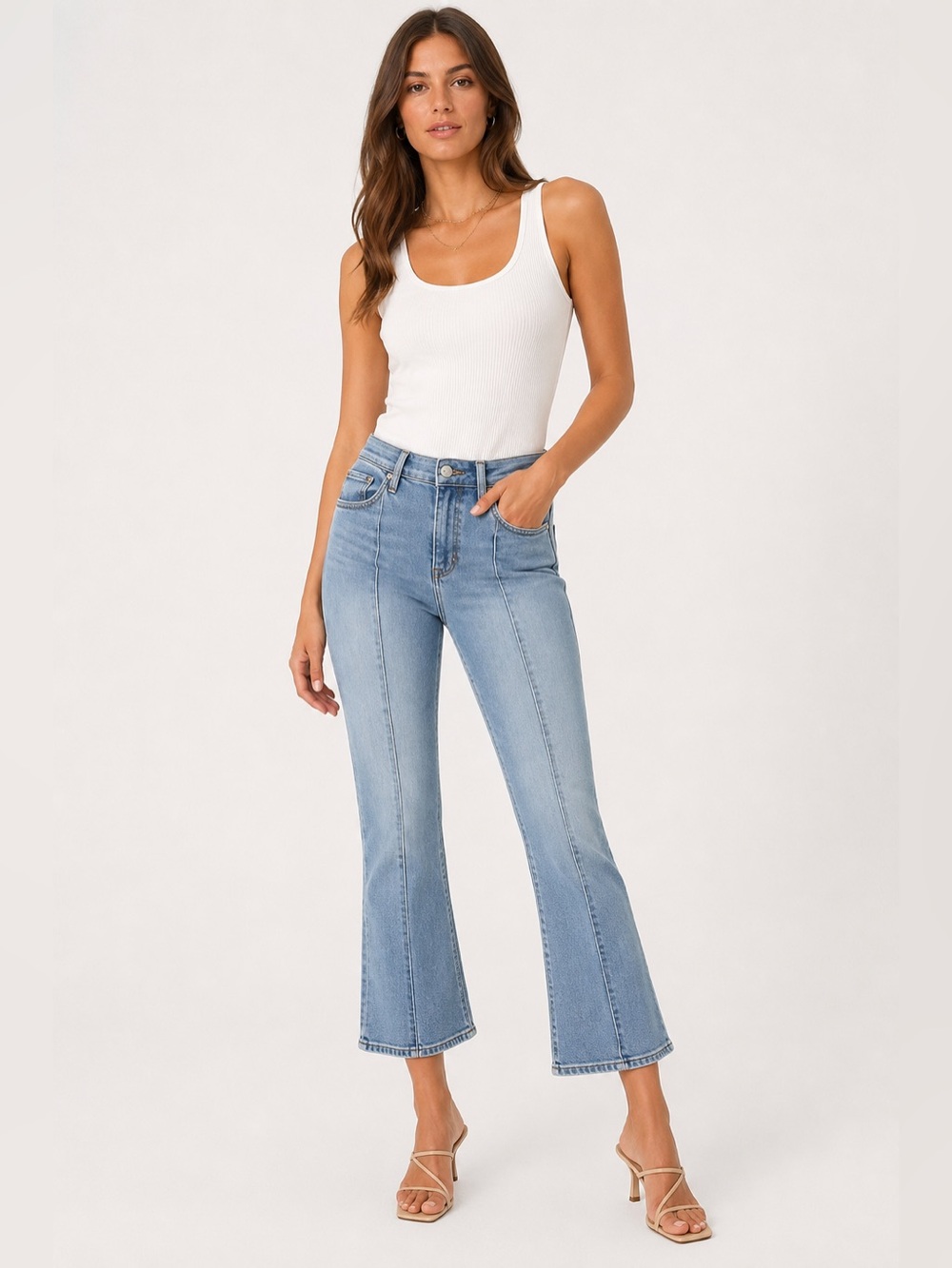 Pistola Lennon High Rise Front Seam Crop Flare Jeans Size 28 Light Wash